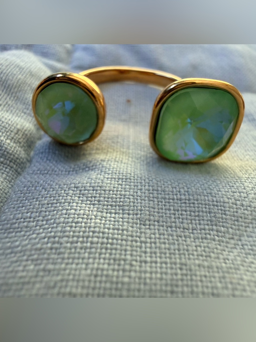 Gold Open Ring with Green Gemstone Accents
